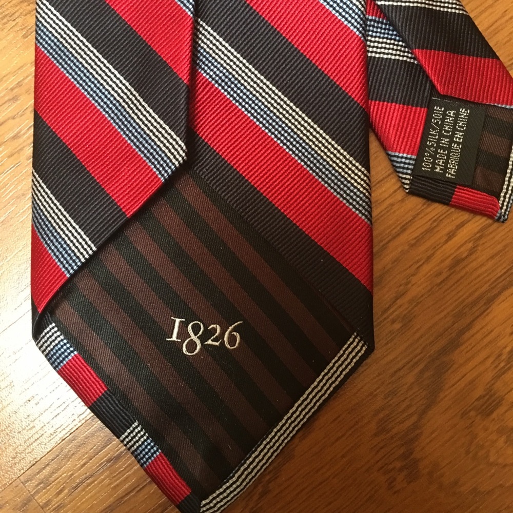 BLACK BROWN 1826 men silk tie NEW red blue stripe